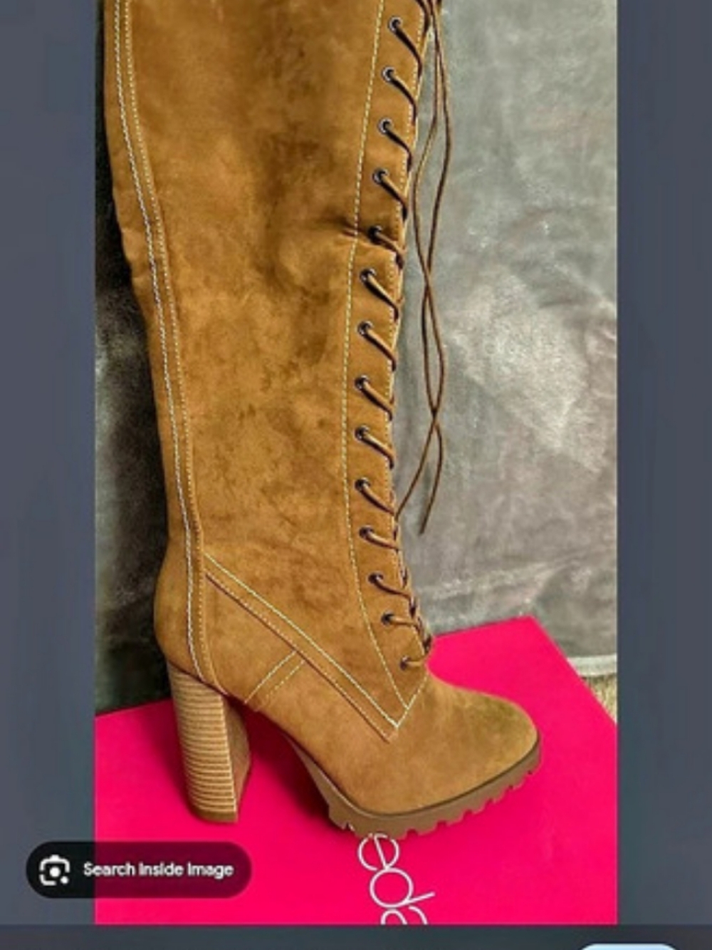ShoeDazzle Ainsley Brown Lace-Up Heeled Over-the-Knee Boots